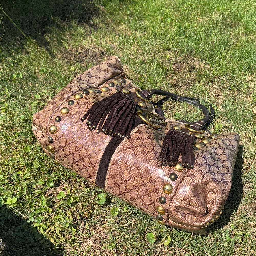 Gucci Babouska Heart Beige Ebony Crystal Canvas Tote Bag EUC - Picture 13 of 15